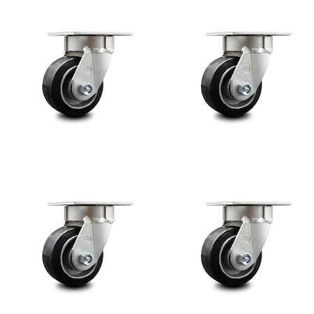Service Caster 4 Inch Kingpinless Rubber on Aluminum Wheel Swivel Top Plate Caster SCC, 4PK SCC-KP30S420-RAR-4